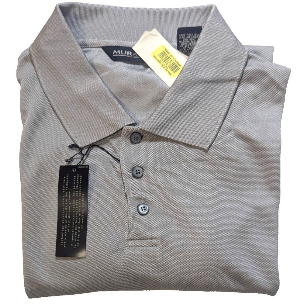 NWT Murano Luxury Knit Polo Shirt Men's XL Light Gray  100% Silk